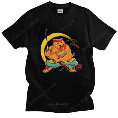 Funny Men's Yakuza Bear Samurai Tshirt Short Sleeve Cotton T-shirt Leisure Shirts Dragon Gangst