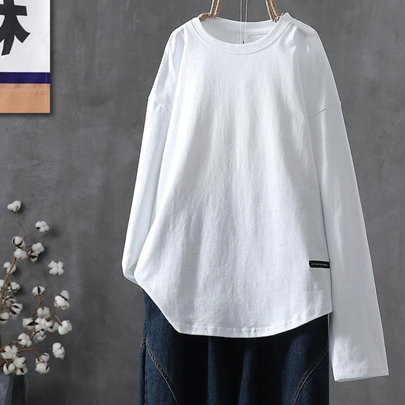 Women's Solid Color Long Sleeved T-shirt for Women's Design Sense Spring and Autumn Fashion Top Base Shirt