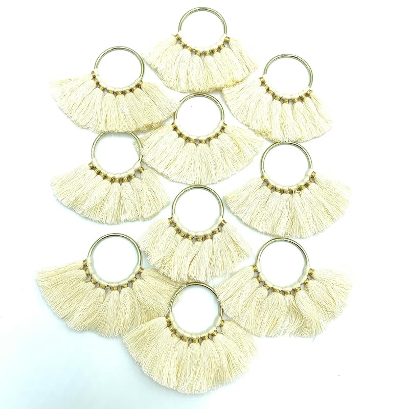 

TEA MYONG hoop tassel circle tassel charm ring fringe 3cm decorative tassel for accessories material YT-5 (Pearl White, 10)