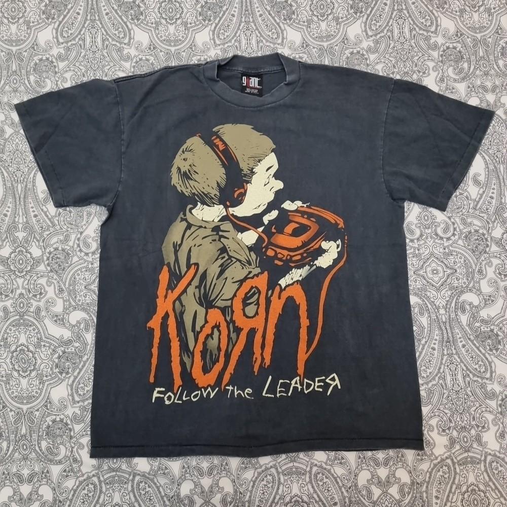 

Винтажная футболка Korn Follow The Leader Одинарный шов Бирка Giant Крупный принт Футболка 4XL