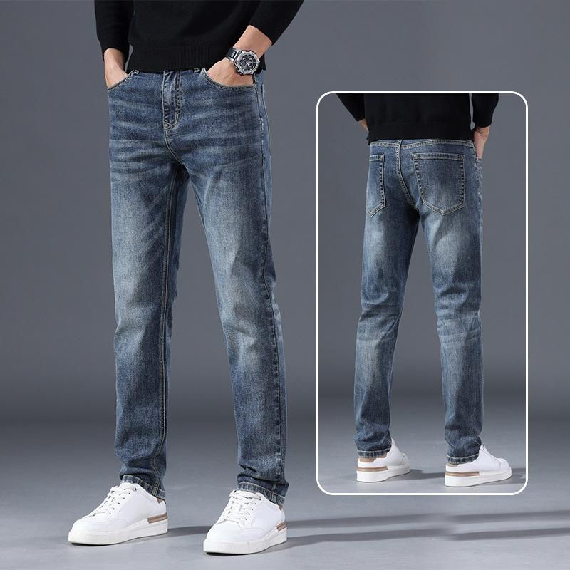 Spring And Autumn Winter New Men'S Plush/Regular Jeans Slimming Straight Stretch Business Versatile Long Pants