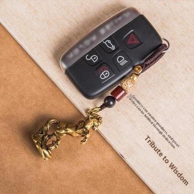 1Pc Solid Brass Keychain Horse Miniature Pendant Chinese Zodiac Signs Craft Diy Decoration Keyring Animals