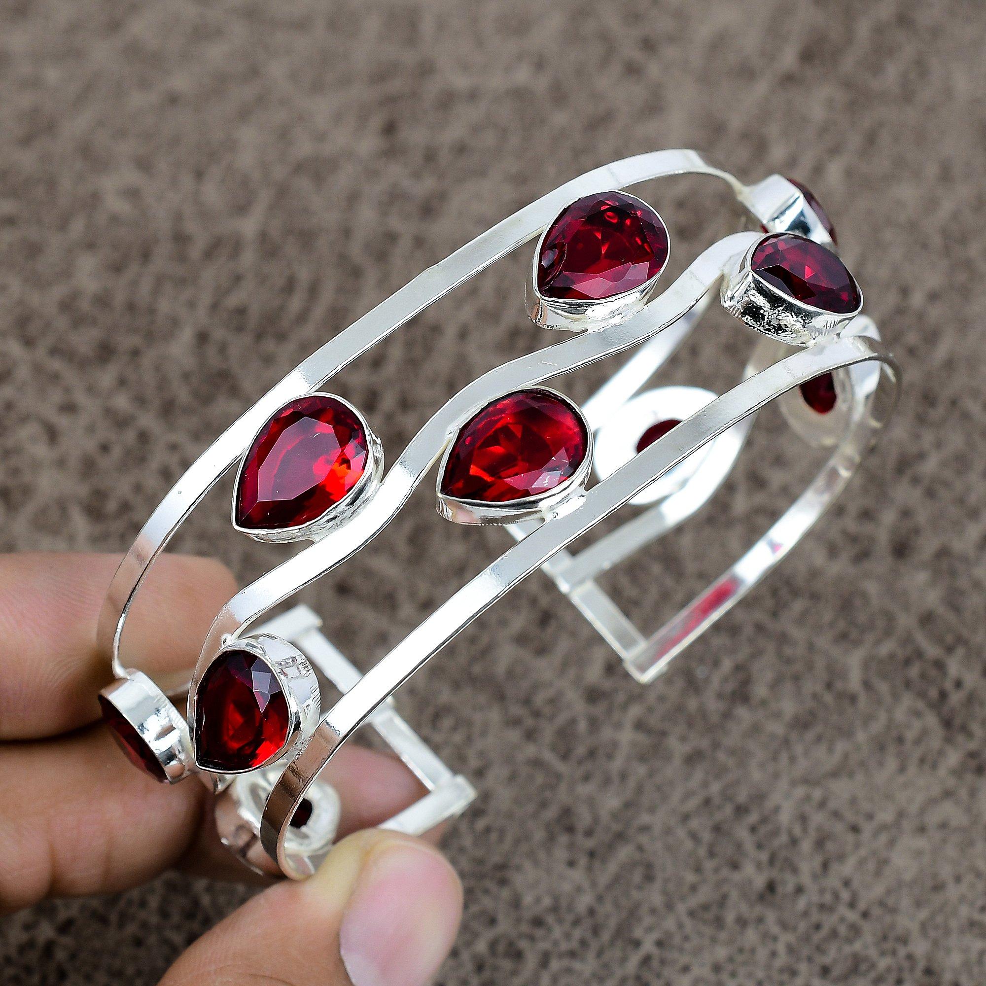 

Mozambique Garnet Gemstone 925 Sterling Silver Cuff Bangle Adjustable KKG-199
