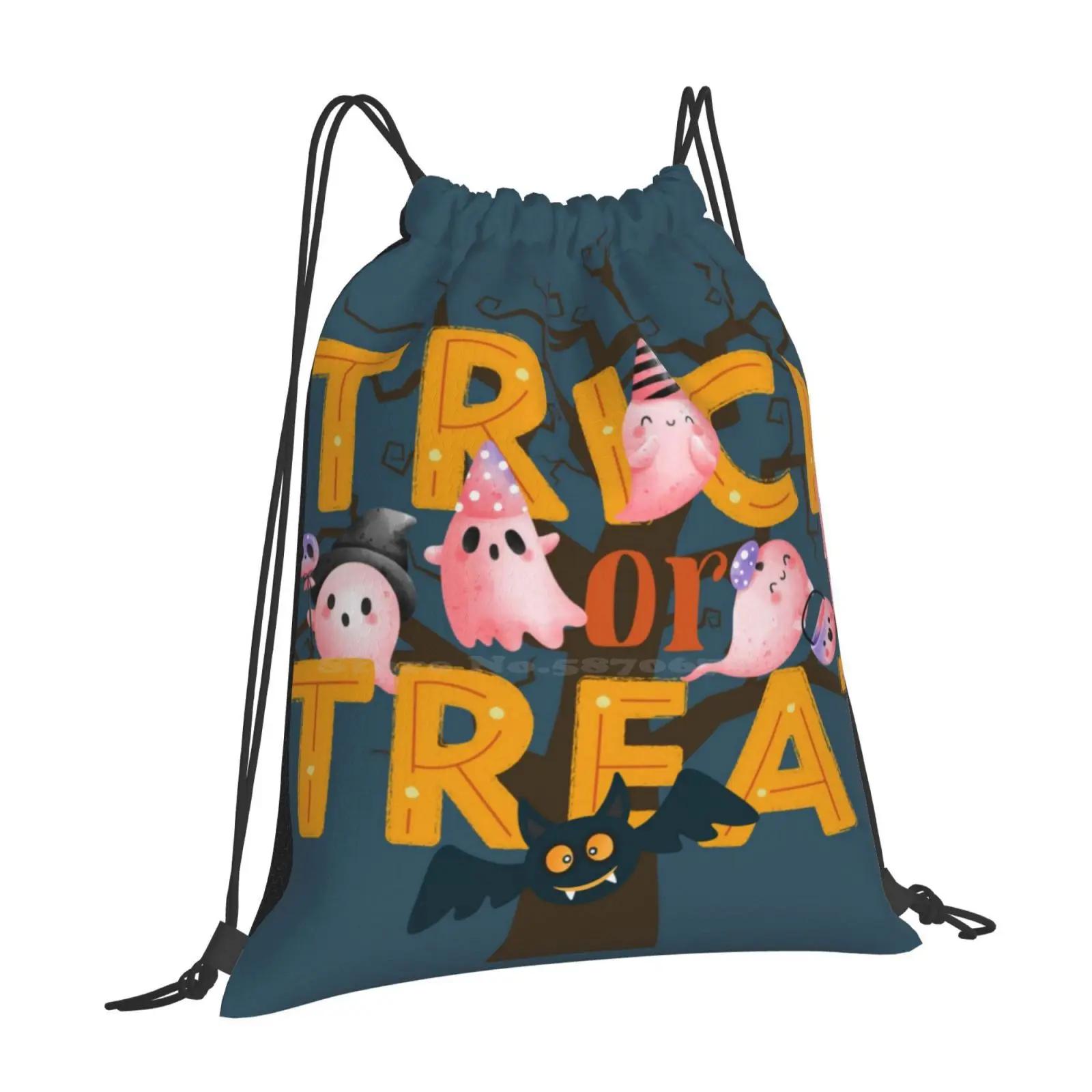 Halloween Time-Playful Ghosts And A Bat , Trick-Or-Treat! Hot Sale Backpack Fashion Bags Happy Halloween Playful Ghosts Bat Boo OneSize