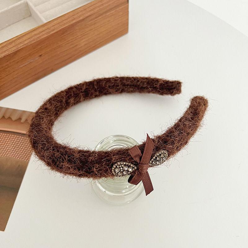 Rhinestone Metal Letter Headband Wool Headdress Vintage Bow Hair Accessories