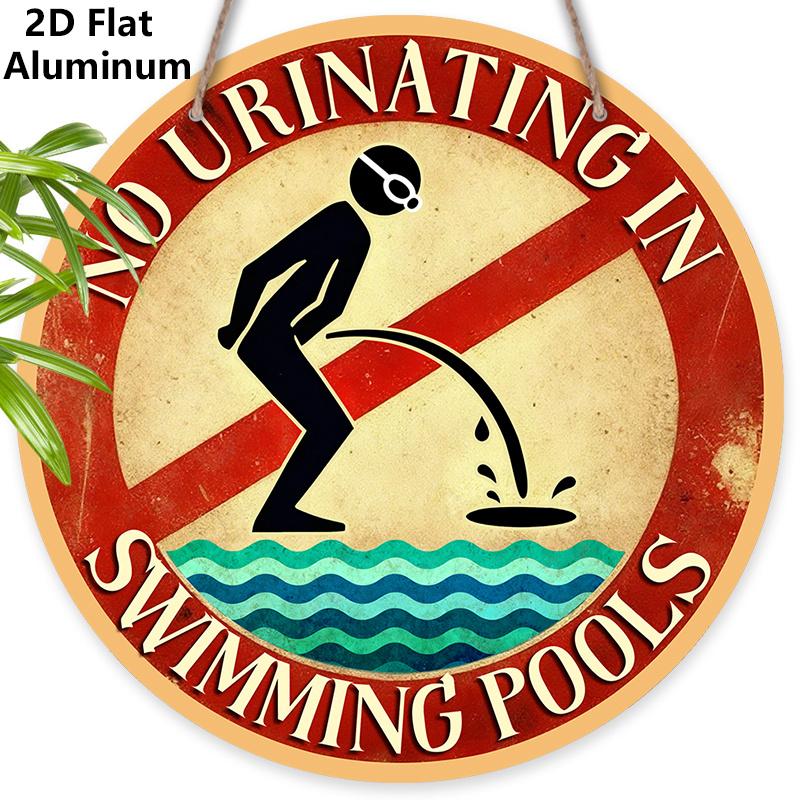 

2D Flat Vintage Warning Aluminium Sign - Unique Figurine Ornaments with No Urination in Swimming Pools - Swimming Pools Hanging Ornament - No 7.87×7.87inch