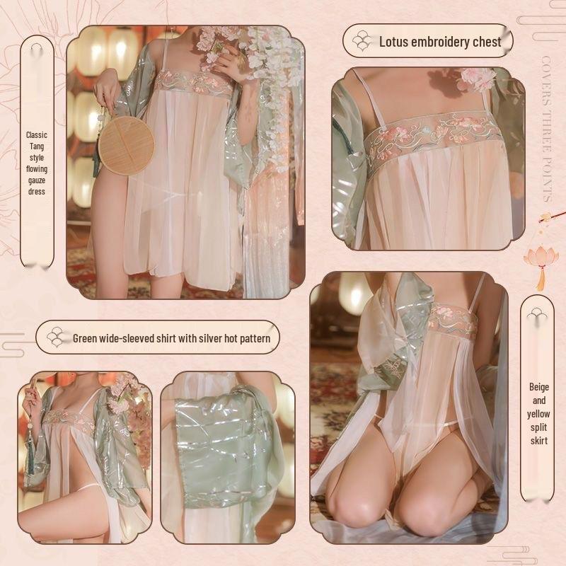 Seductive See-Through Hanfu Lingerie Set - Jade Ring Flirtation Charm 1285