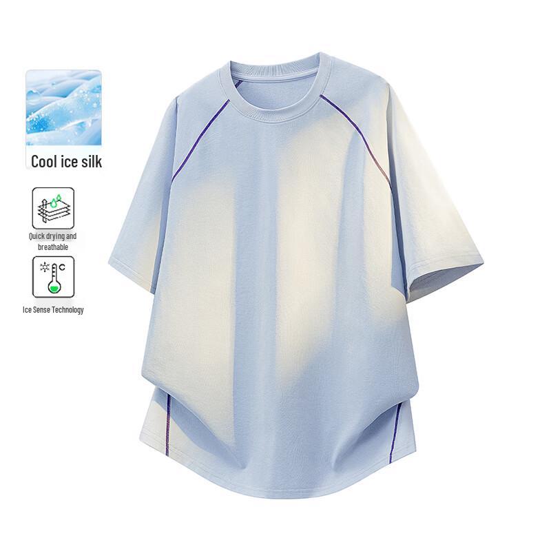 MEDE Men s Retro American Loose Fit Contrast Stitch T-Shirt 3XL