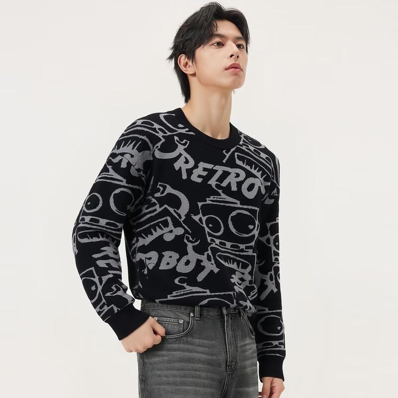 Gxg.jeans Men's Playful Pattern Loose Casual Round Neck Sweater