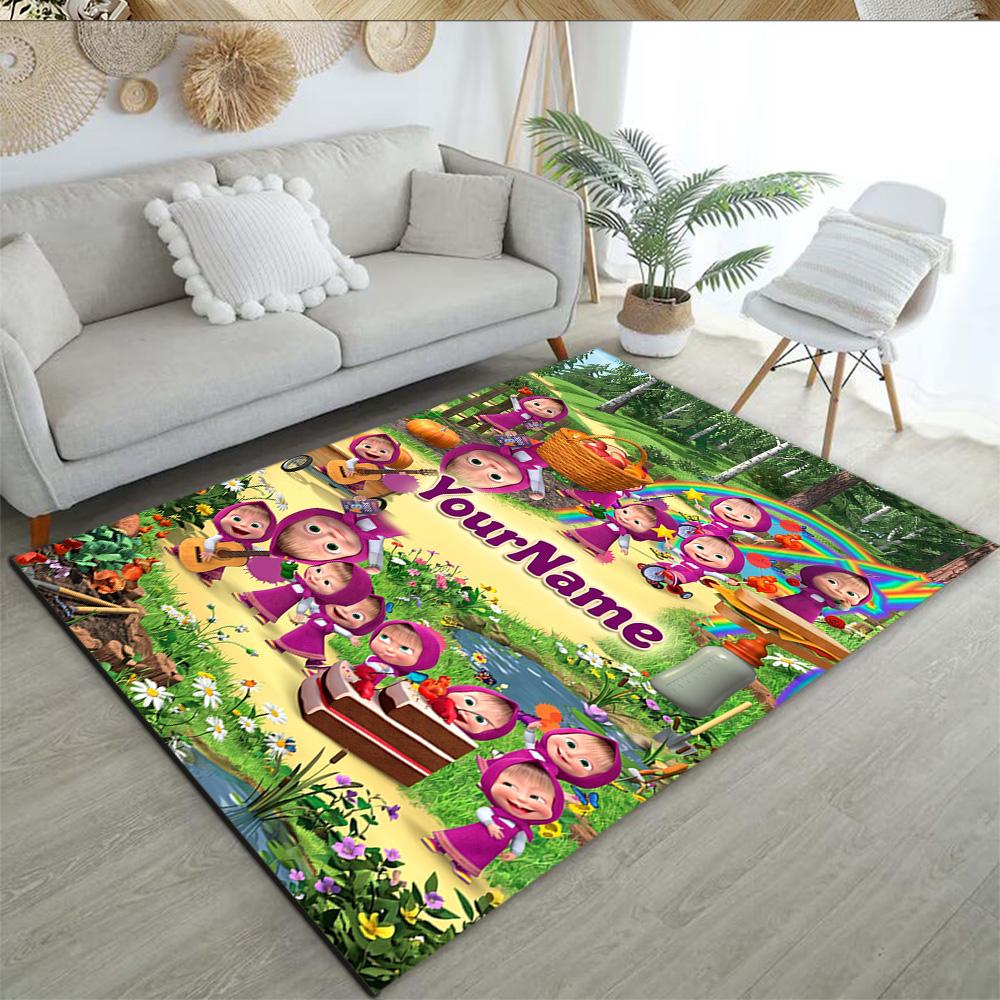 Masha Bear Customizable Name Floor Mat Design for Game Room Balcony Decorate Room Dormitory Antislip Carpet Office Home Decor Spiritual Gift