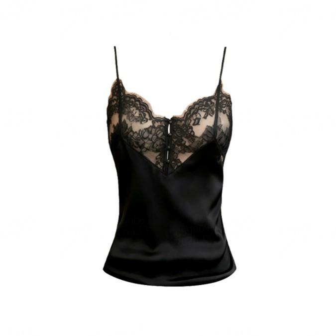 Sexy Spice Girl Style Black Lace Splicing V-Neck Suspender Vest Women's Summer Double Skinny Shoulder Strap Dropping Temperament Top
