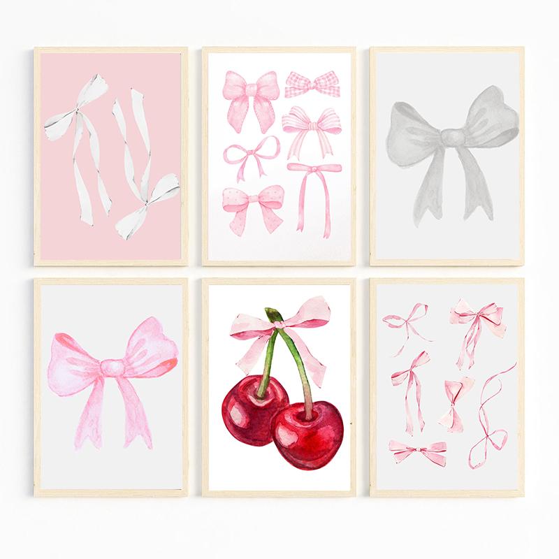 Trendy Girly Pink Bow Ribbon Nursery Cowgirl Art Poster Canvas Painting Wall Prints Picture for Living Room Home Decor