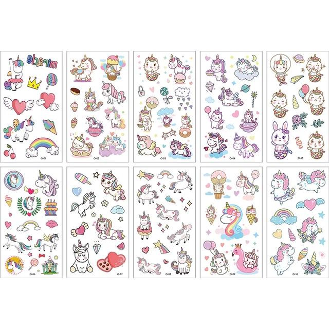New 10Sheets/lot Children Cute Cartoon Unicorn Temporary Tattoo Stickers Baby Shower Kids Body Makeup Sticker Tattoos Mermaid Pa