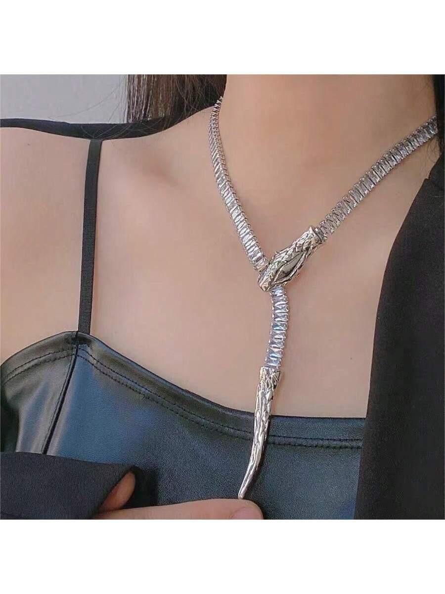 

Стильное веселое сверкающее регулируемое ожерелье со стразами в виде змеиной кости, повседневное веселое ожерелье