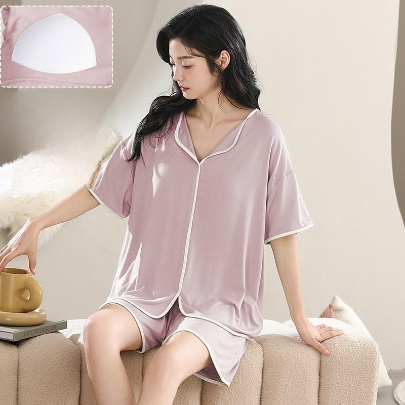 Womens Summer Sleep Suit With Round Neck Short Sleeve Top And Shorts For Relaxed Lounge Wear