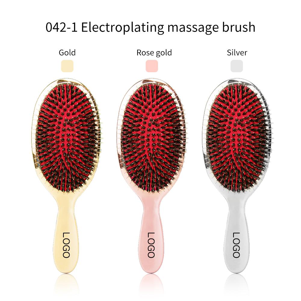 Rose Gold and Silver Metallic Finish Custom Logo ABS Nylon Teeth Boar Bristle Air Cushion Durable Extension Hair Brush