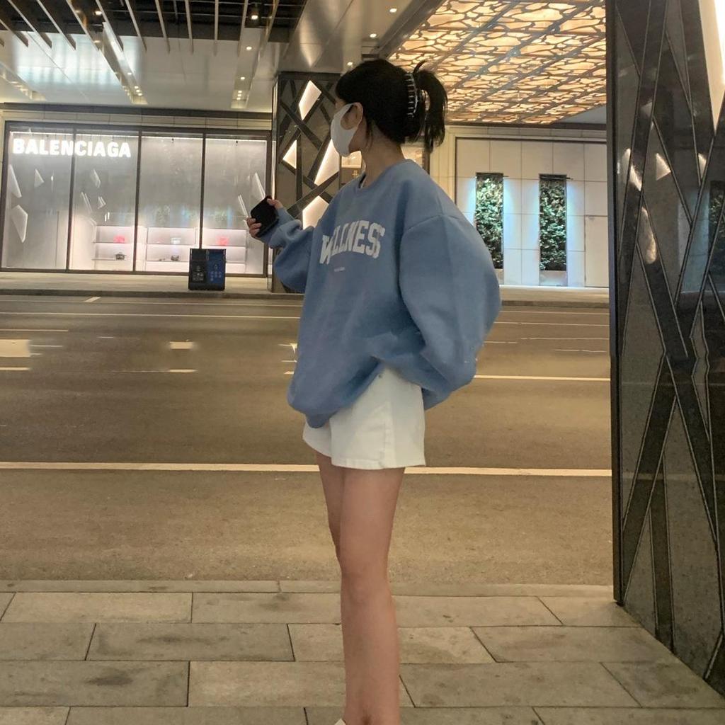 Frauen Langarm O Hals lose Pullover weibliche Tops einfarbig Sweatshirts