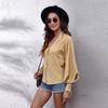 Spring Stand Up Collar Lantern Sleeve Shirt Women's Solid Color Long Sleeved Shirt Chiffon Shirt Blouses & Shirts