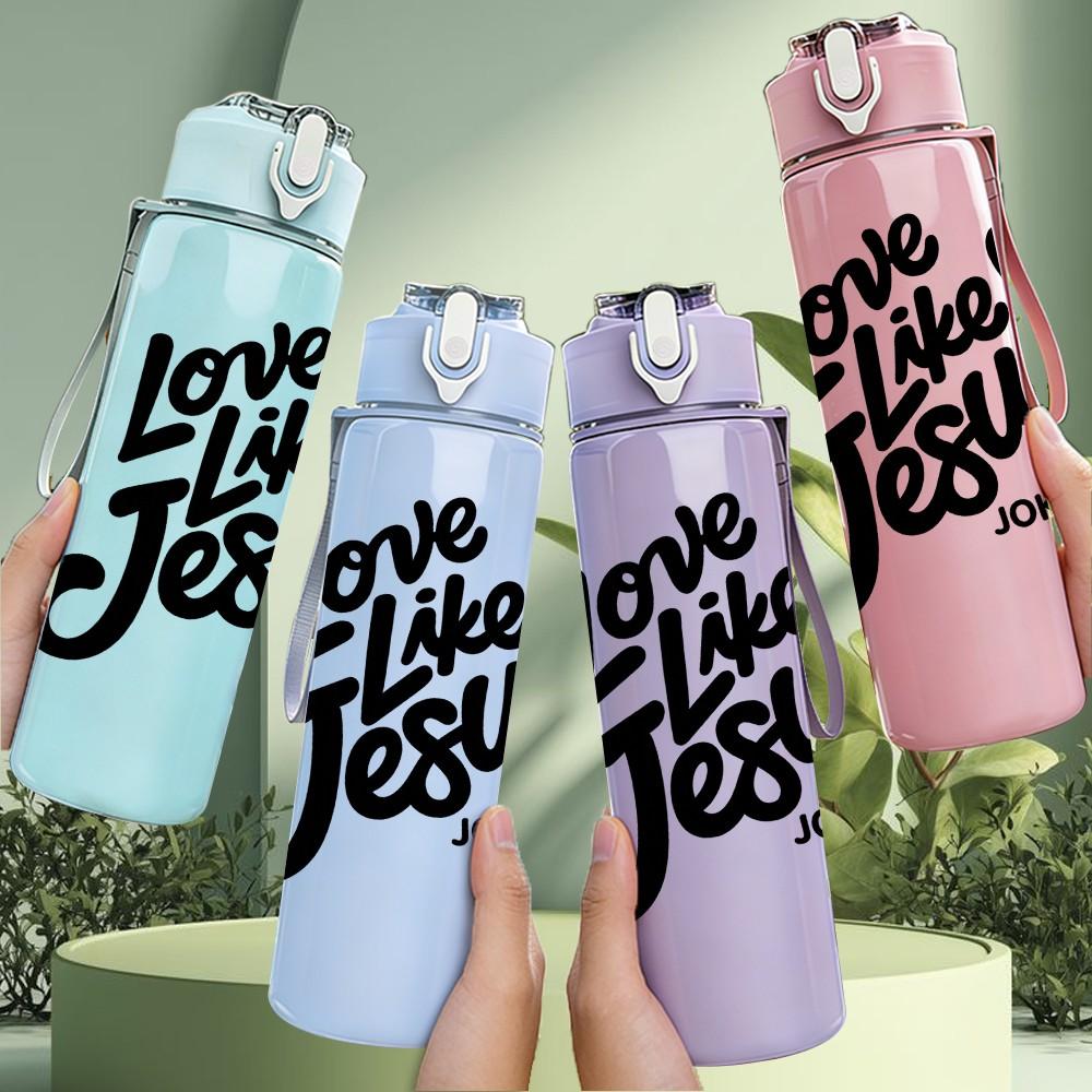 1PC Love Like Jesus Faith Lettering 750ml Color Plastic Sports Water Bottle Leakproof Flip Straw Lid Suitable for Sports Office Home Use
