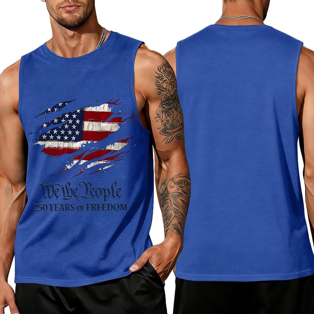 Independence Day Flag Printed Sleeveless Shirt, Men's Loose Casual Daily Summer Tank Top