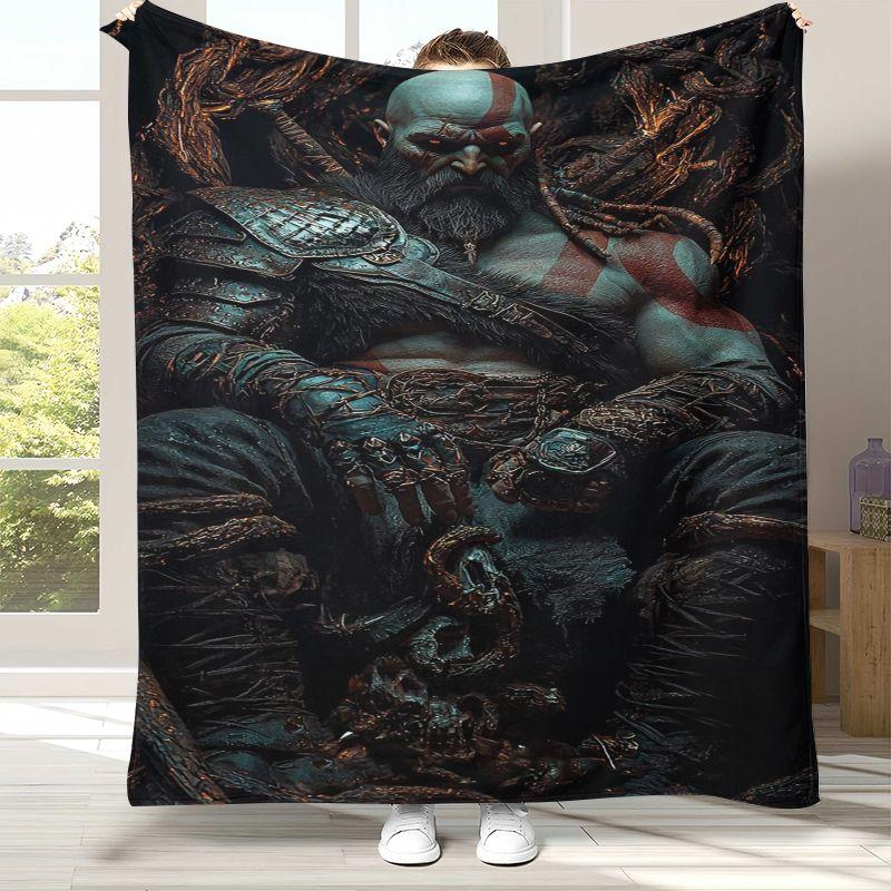 Classic God of War Games Kratos Flannel Blanket,Ultra Soft Plush Throw for Home Bedroom Bed Sofa Cover Office Camping Picnic