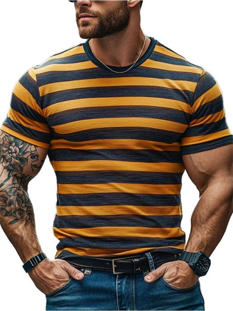 Men's T-Shirt Color Stripe Fashion Design 3D Printed Top Casual Daily Street Wear Summer Simple Short Sleeved Men's Y2k Clothing