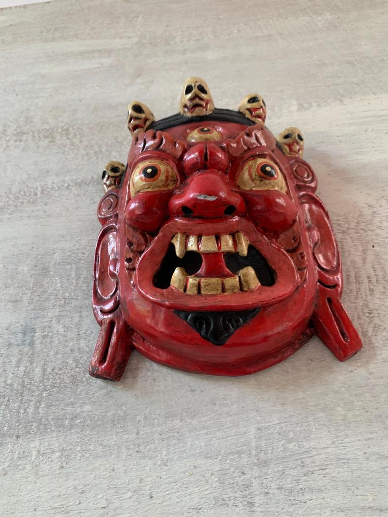 Handcrafted Wooden Wall Mask: Colorful Indian Folk Art Decor