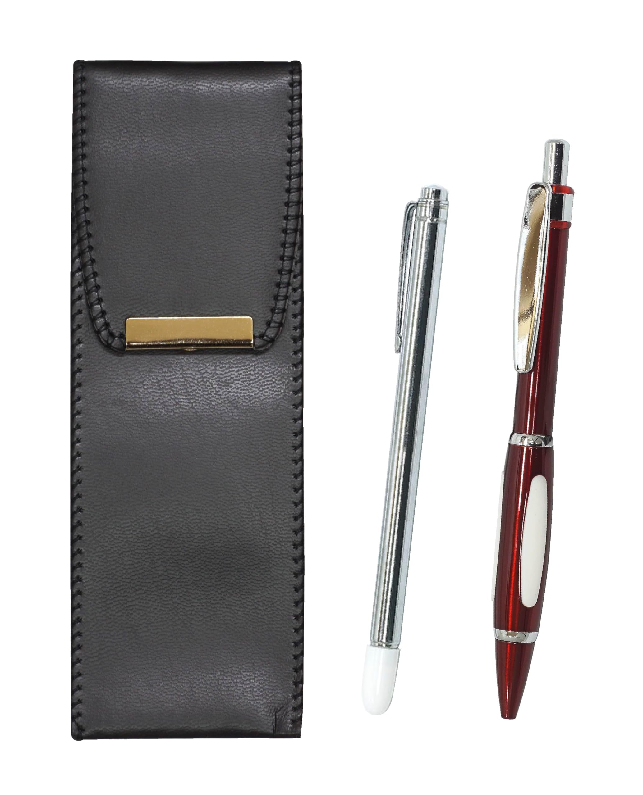 

pen case with metal pointer and Metal Scorpion Shocking ballpoint pen red Eco-leather set, (BR-701S-B989A-R)
