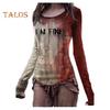 Halloween Women T-shirt Round Neck Long Sleeve Horror Shirt Blood Print Sweatshirt Halloween Lightweight Slim Fit Sport Tops