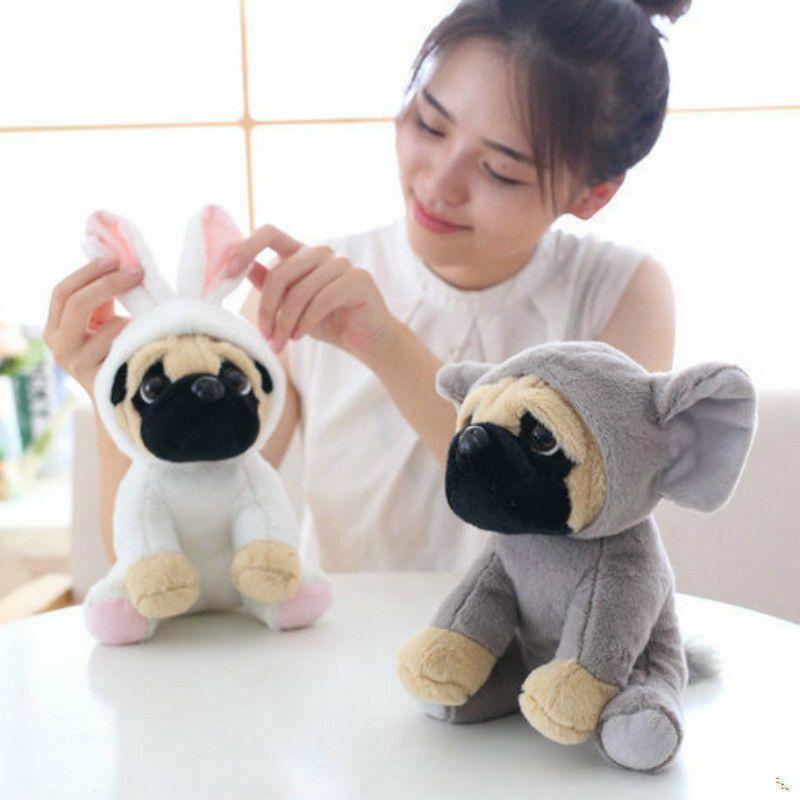Adorable Large Plush Toys 8" Pug Dog In 7 Unique Costumes Cuddly Soft Toy