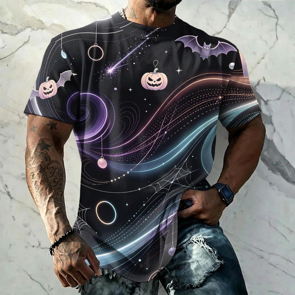 Men's Halloween Vintage Short Sleeve T Shirt Loose Breathable Summer Sports Streetwear Casual Everyday Top Lightweight Comfortable Fit
