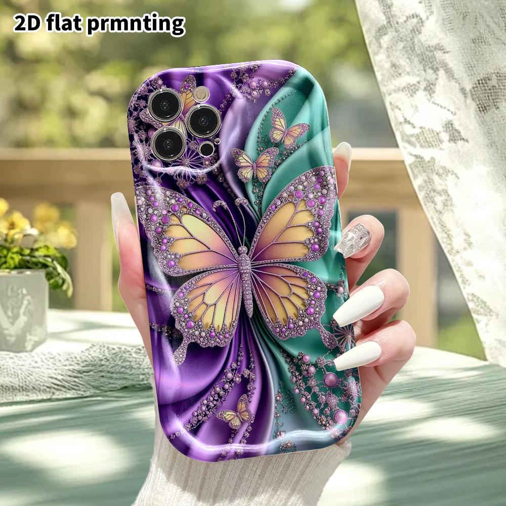 Phone Case: 2D Flat, Suitable for iPhone 18 17 16 15 14 13 12 Pro Protective Case, Phone Decoration, Gem Pearl Butterfly, Perfect Christmas and Hallow