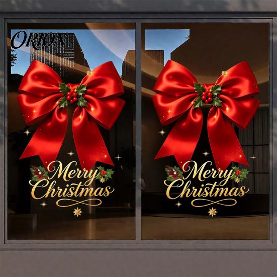 Reusable Window Graphics Christmas Bow Sticker, Red Static Cling, Waterproof Party Decor Removable PVC Decal for Holiday Home Glass Windows