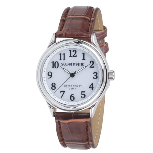 

CREPHA Мужские аналоговые часы с солнечной подзарядкой и кожаным ремешком, коричневые, SM-AM166-WTS