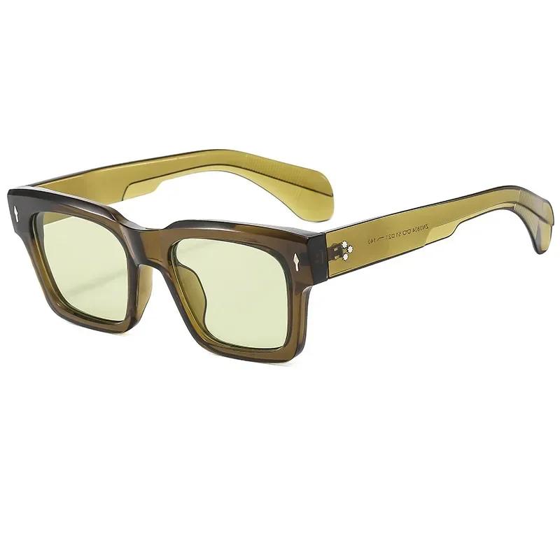  Fashion Square Men Sunglasses Retro Shades UV400 Rivets Women Punk Olive Green Trending Sun Glasses