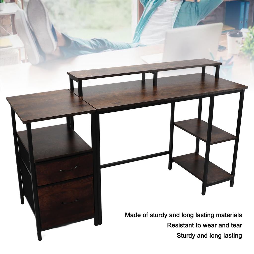 Industrial Computer Table Home  Computer Desk Tear Resistant Sturdy Enough Drawers with Raised Shelf for Office