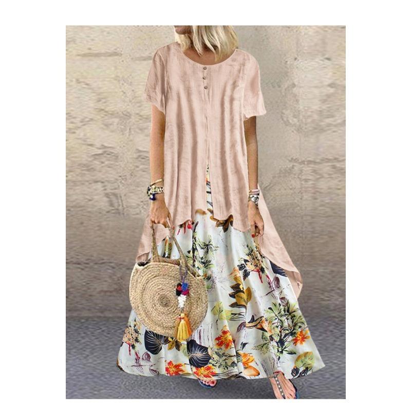 Květinová dlouhá sukně Plus-size dámské šaty se švem