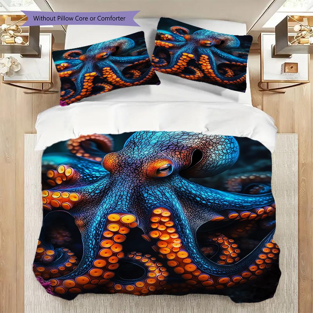 Octopus Pattern Bedding Quilt Set Quilt Cover Pillowcase Home Decoration Birthday Gift (1 * Duvet Cover + 2 * Pillowcase, Without Core)