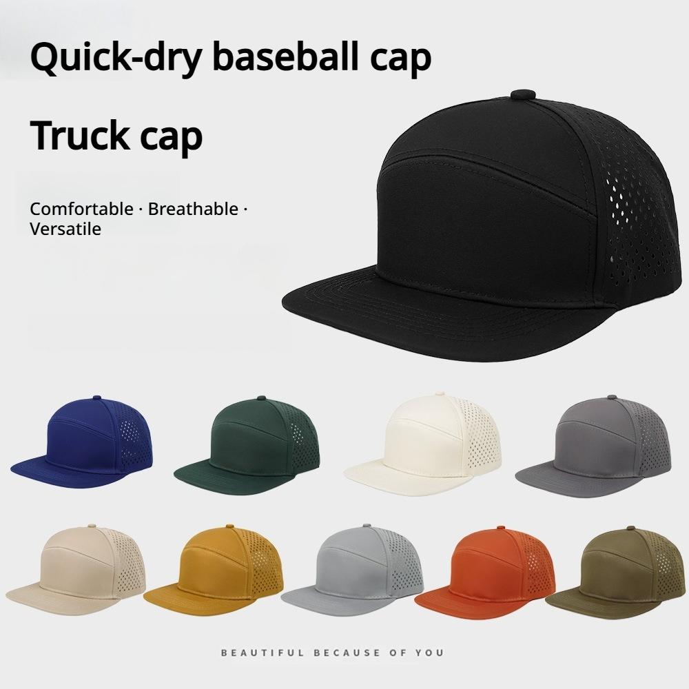 Men Women Breathable Perforated Flat Brim Cap Quick Dry UV Protection Adjustable Outdoor Hiking Running Sun Hat