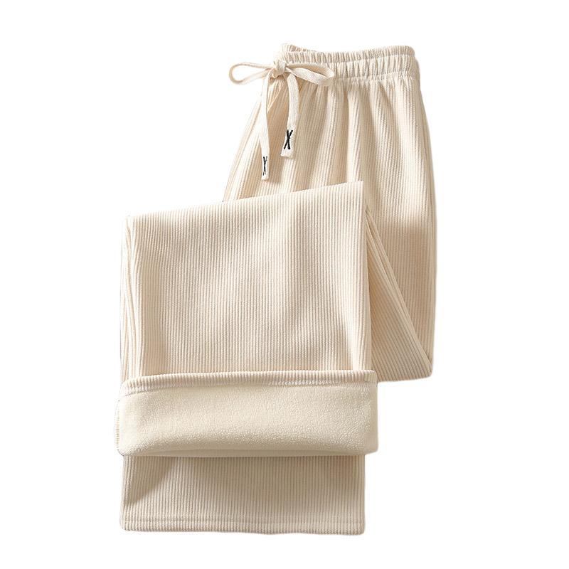 

1 шт., широкие брюки из полиэстера с высокой талией, прямые брюки на флисовой подкладке, длинные брюки, теплая осень