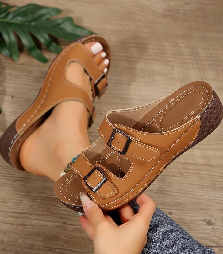 

Мода 2024 Женская обувь Британский стиль Новые женские тапочки Летние тапочки на плоской подошве Женские повседневные пляжные тапочки с римской пряжкой 43 темно-коричневого