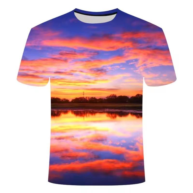 Summer Sunset Scenery Graphic T Shirts Fashion Men's T-shirts with Natural Landscape Pattern Casual Handsome 3D Print T-shirt