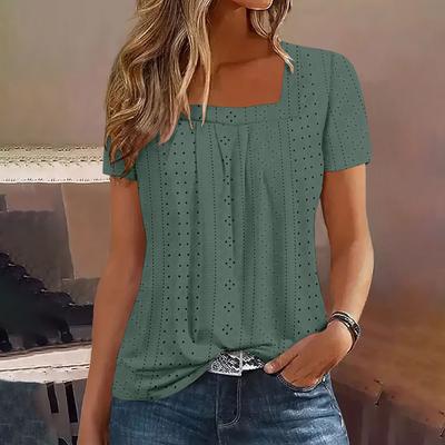 Letni Luźny Casualowy Top z Kwadratowym Dekoltem i Krótkim Rękawem, Wszechstronne Damskie T-shirty