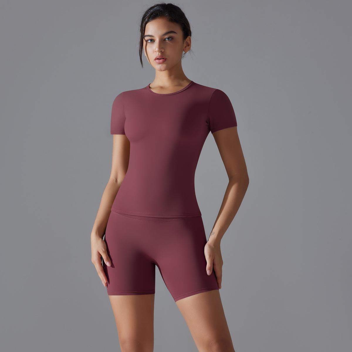 

Комплект для йоги из двух предметов: топ с коротким рукавом и шорты, высокая посадка, подтяжка бедер, облегающий, быстросохнущий, для бега, спорта и фитнеса, для женщин XL