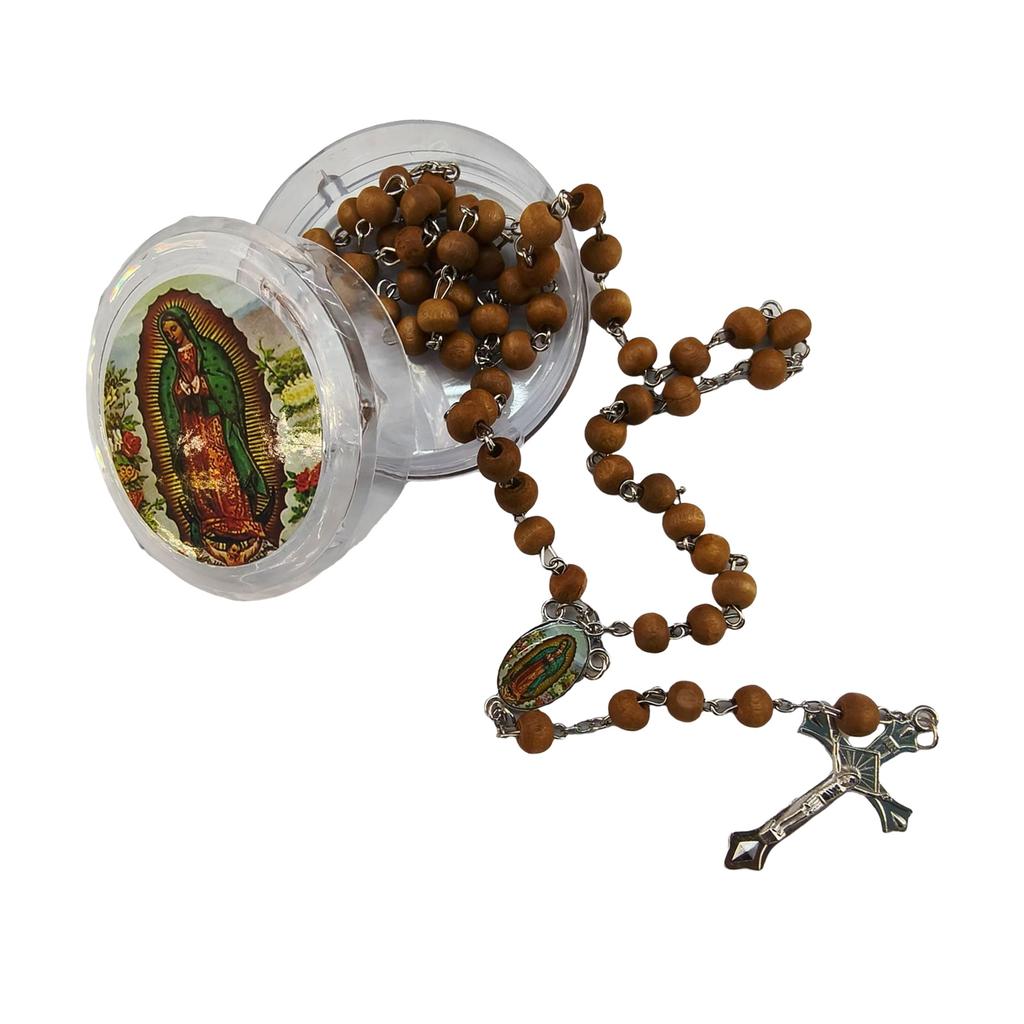 Christian Prayer Wooden Beads Rosary Necklace with Our Lady of Guadalupe and Crucifix for Women and Men in Gift Box