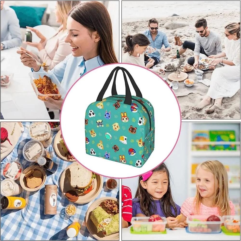 Small Animals Cartoon Lunch Bag Leakproof Tote Bag for Boys Girls Reusable Waterproof Insulated Lunch Box for Picnic Work School