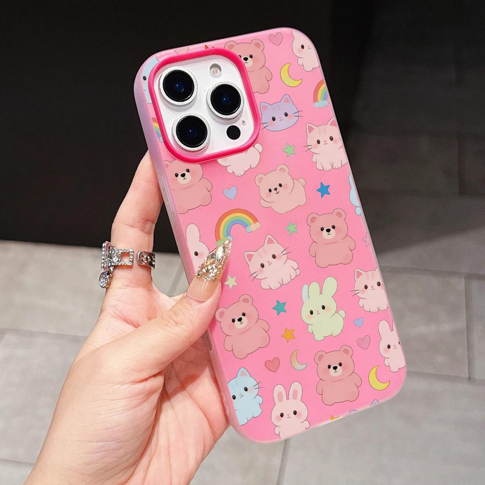 Animes Puppy Kitten Jelly Double Layer Rose Red Mobile Phone Case for iPhone 17 16 15 14 13 12 11 Air Pro Max Plus Protective