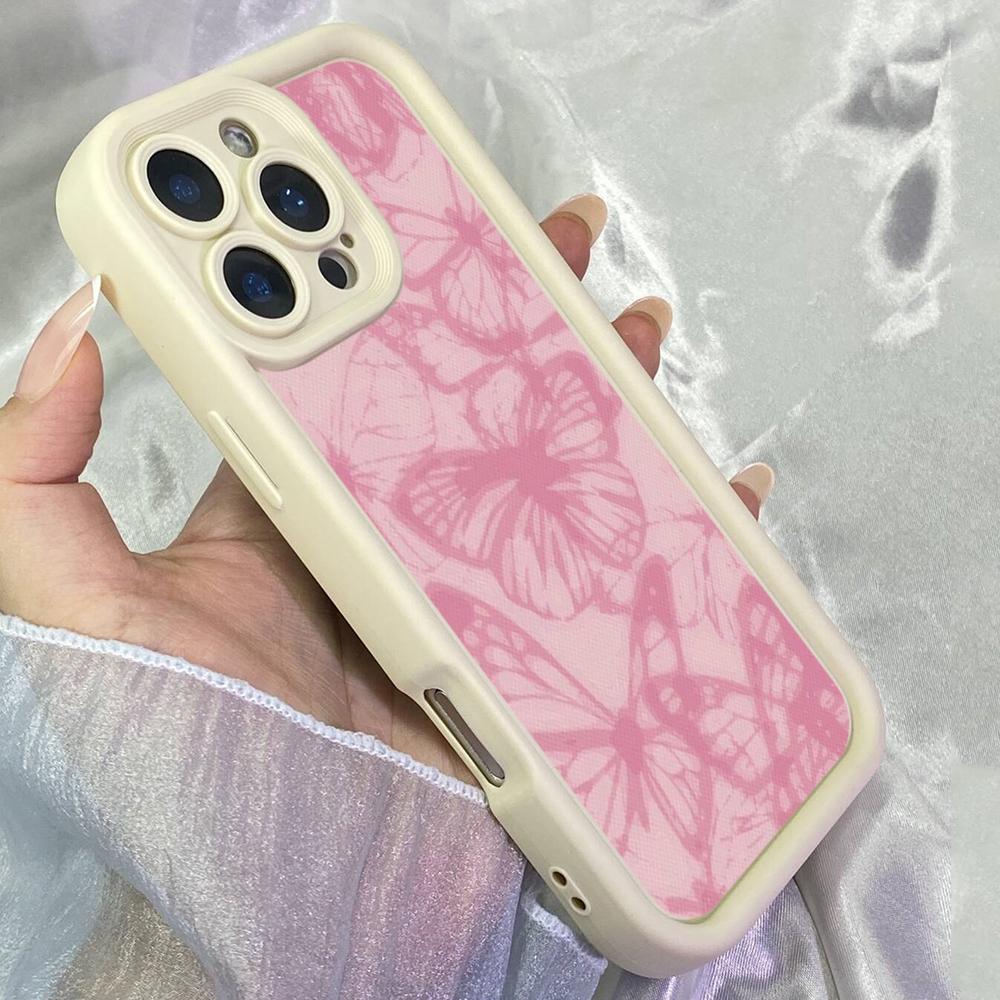 JT8 Aesthetic Pink Butterfly Phone for for iPhone 17 16 Pro Max Samsung S26 S25 Ultra A17 A26 A07 Xiaomi Redmi Note 14 Pro Plus Soft TPU Case Cover