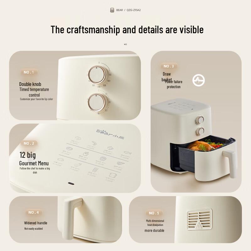 Bear 5L Automatic Steam & No-Flip Air Fryer