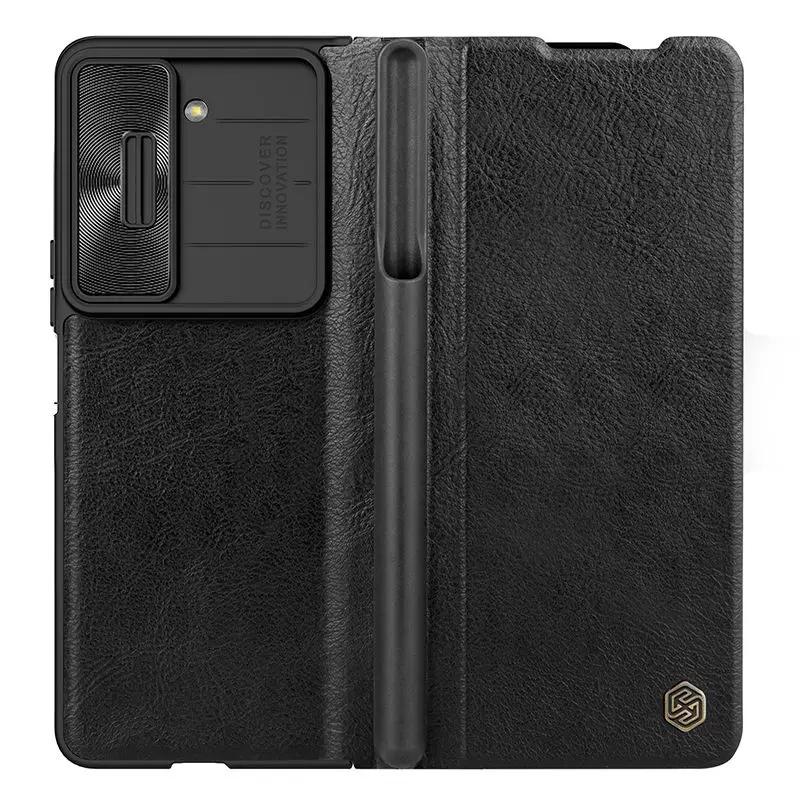 NILLKIN Qin Flip Leather Case for Samsung Galaxy Z Fold 5 with S-Pen Pocket Slide Camera Lens Cover Full Protection Phone Case